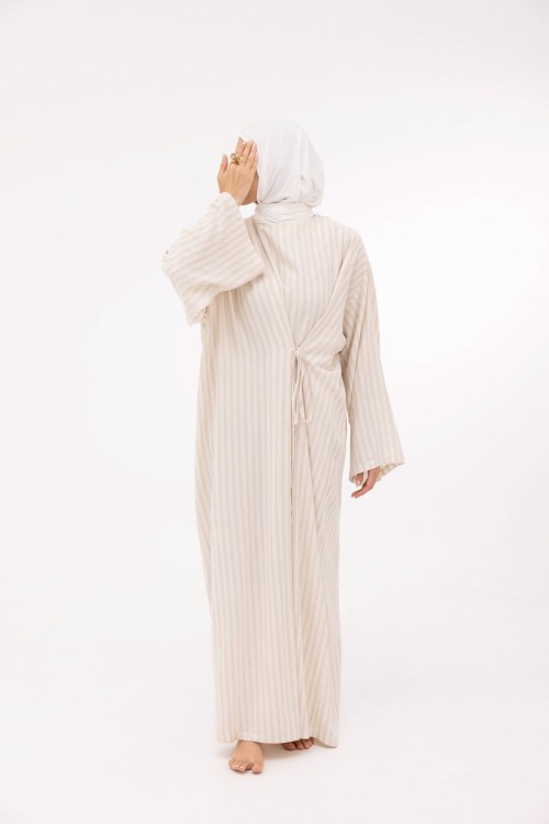 Robe Ally en lin rayé beige