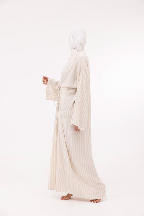 Robe Ally en lin rayé beige