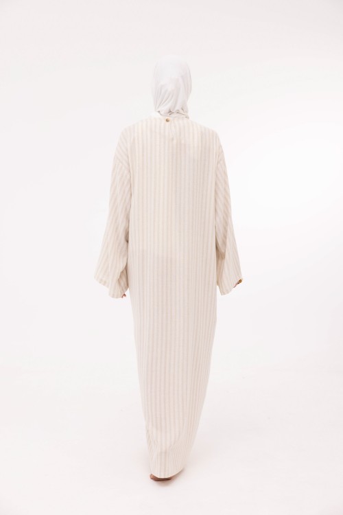 Robe Ally en lin rayé beige