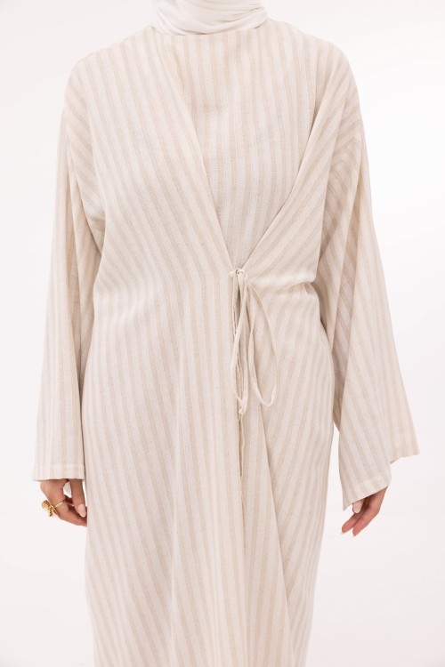 Robe Ally en lin rayé beige