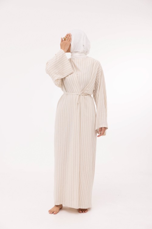 Robe Ally en lin rayé beige