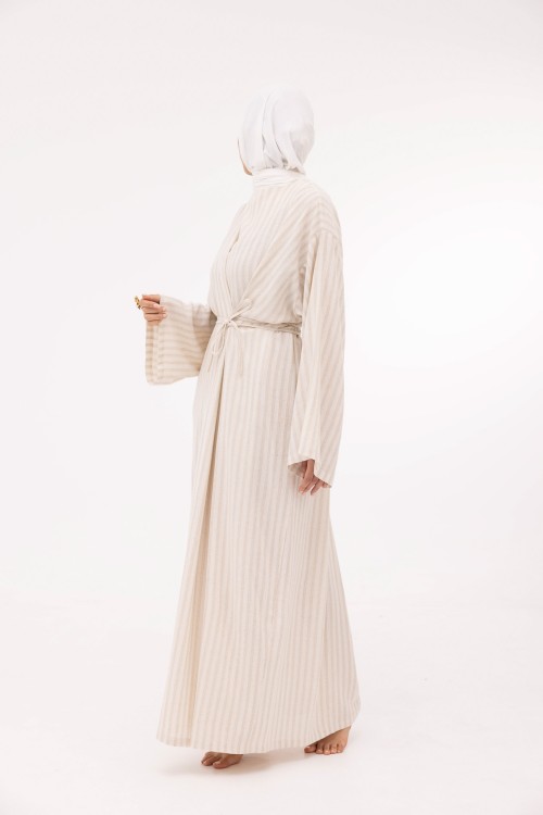 Robe Ally en lin rayé beige