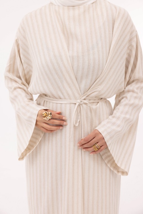 Robe Ally en lin rayé beige