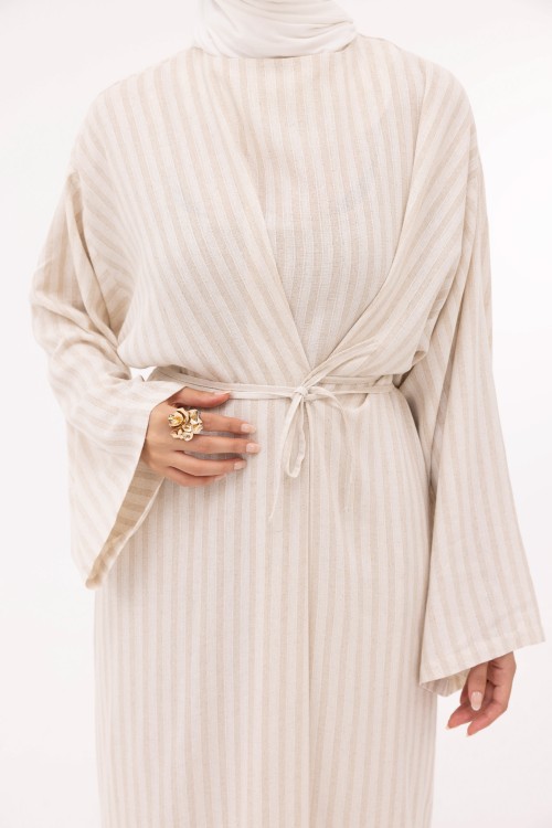 Robe Ally en lin rayé beige