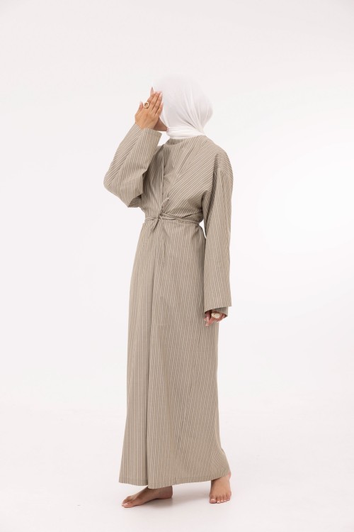 Robe Ally en popeline taupe rayée