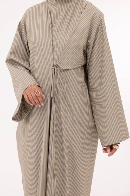 Robe Ally en popeline taupe rayée