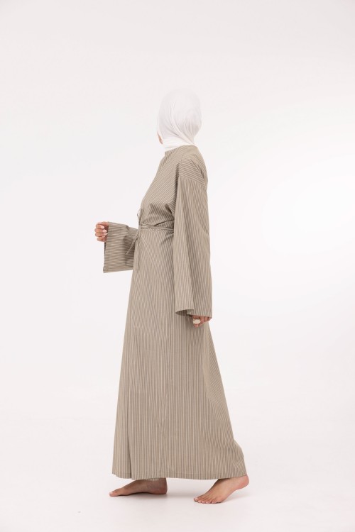 Robe Ally en popeline taupe rayée