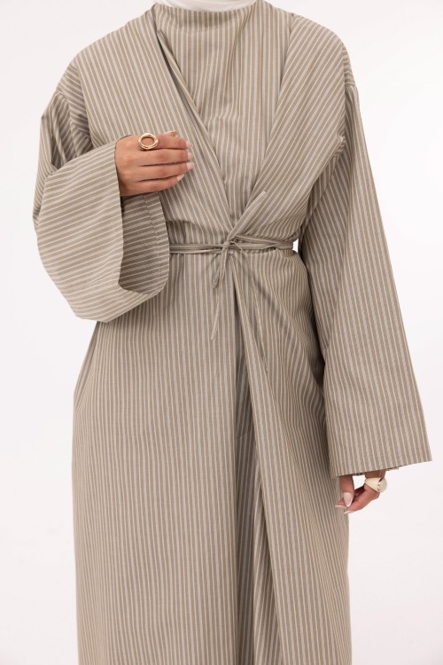 Robe Ally en popeline taupe rayée