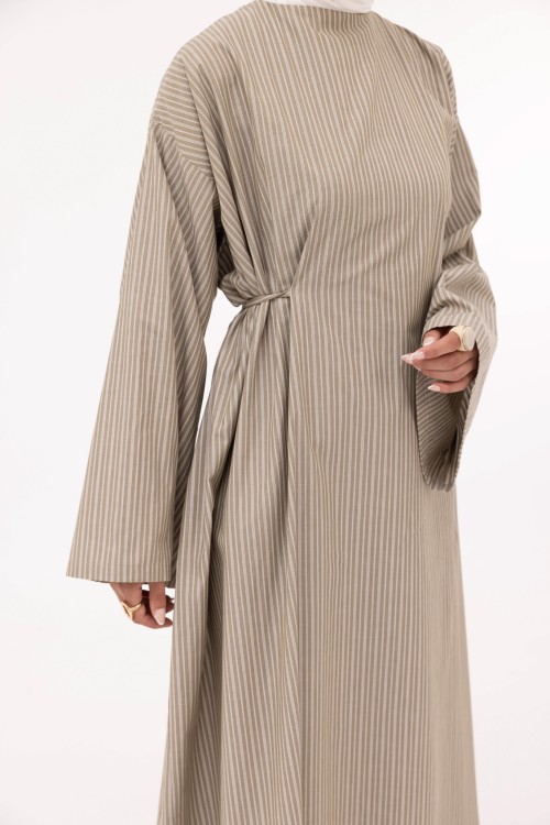 Robe Ally en popeline taupe rayée
