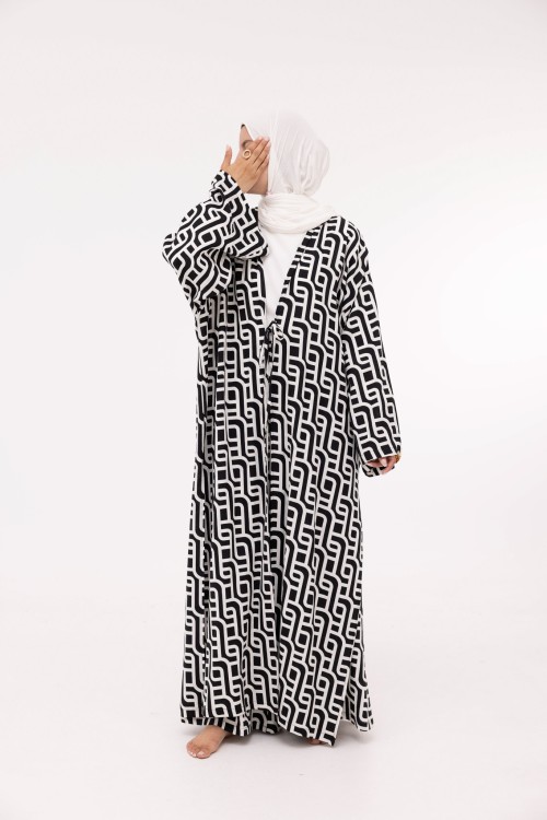 Ensemble Louny en lin blanc imprimé noir