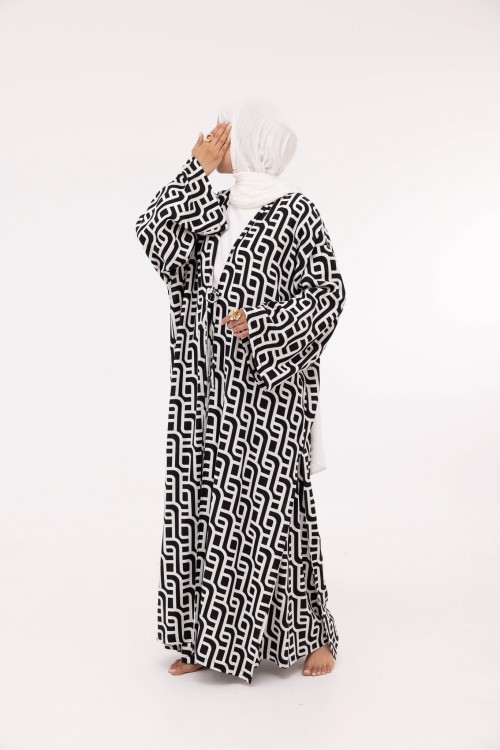 Ensemble Louny en lin blanc imprimé noir