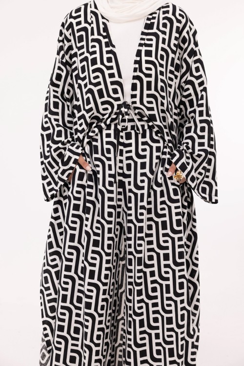 Ensemble Louny en lin blanc imprimé noir