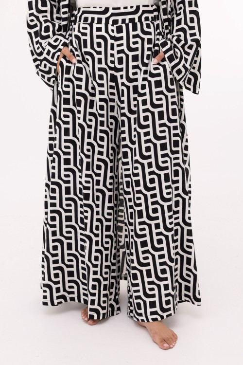 Ensemble Louny en lin blanc imprimé noir