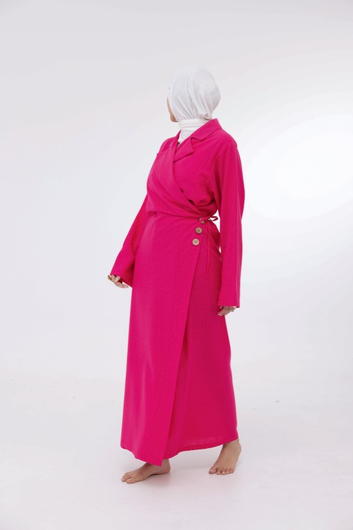 Robe Laurie en lin fushia