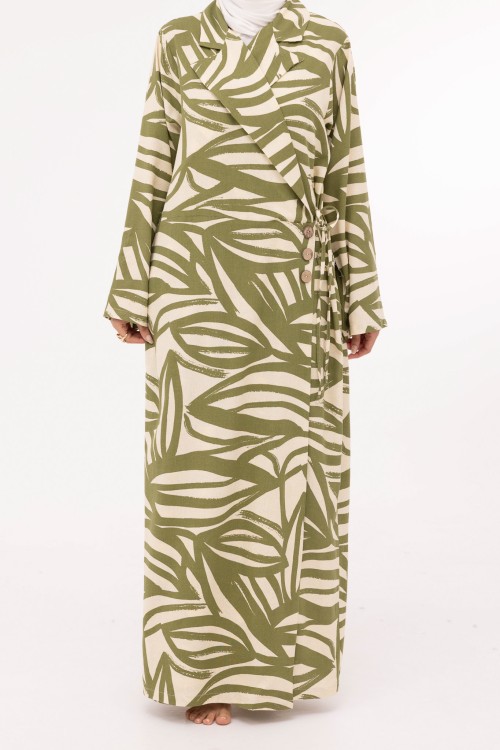 Robe Laurie en lin imprimé olive