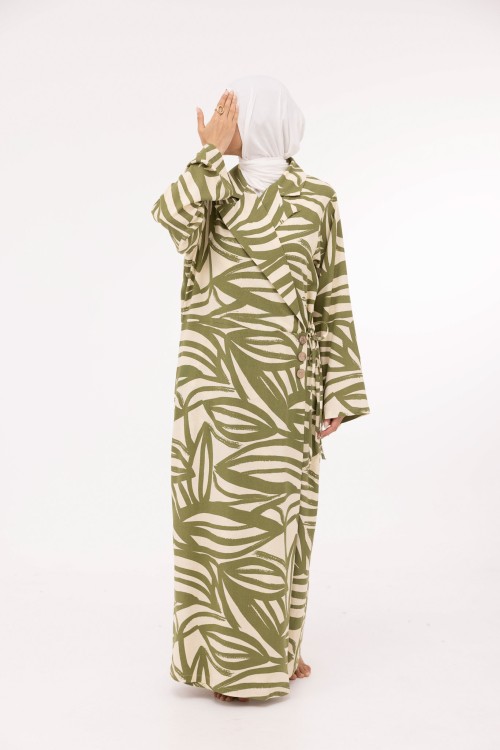Robe Laurie en lin imprimé olive