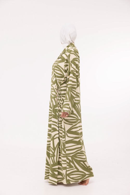 Robe Laurie en lin imprimé olive