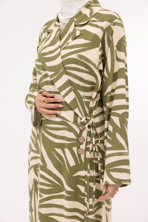 Robe Laurie en lin imprimé olive