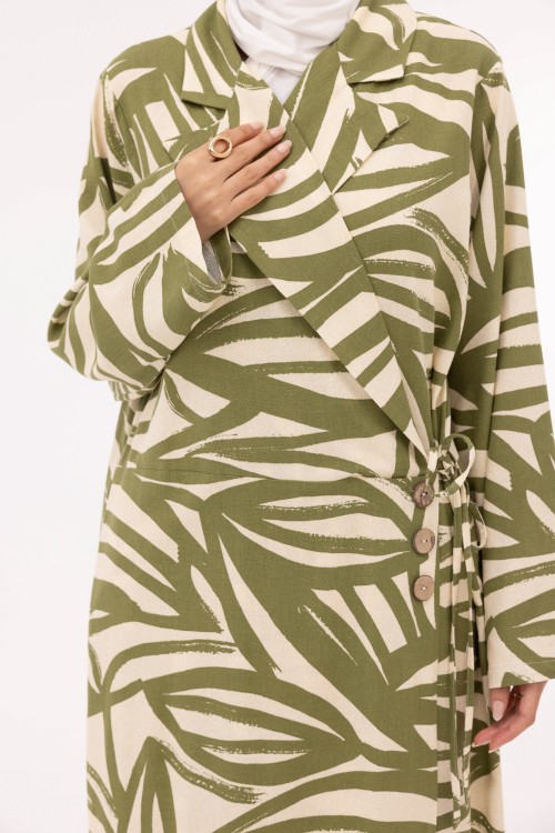 Robe Laurie en lin imprimé olive