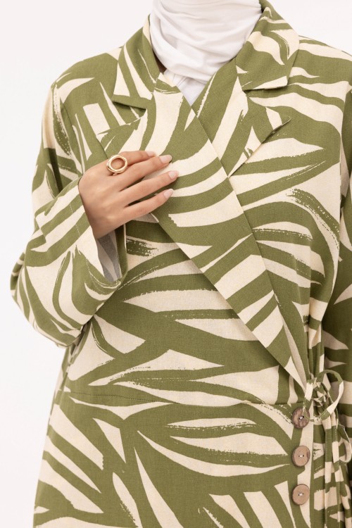 Robe Laurie en lin imprimé olive