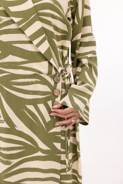 Robe Laurie en lin imprimé olive