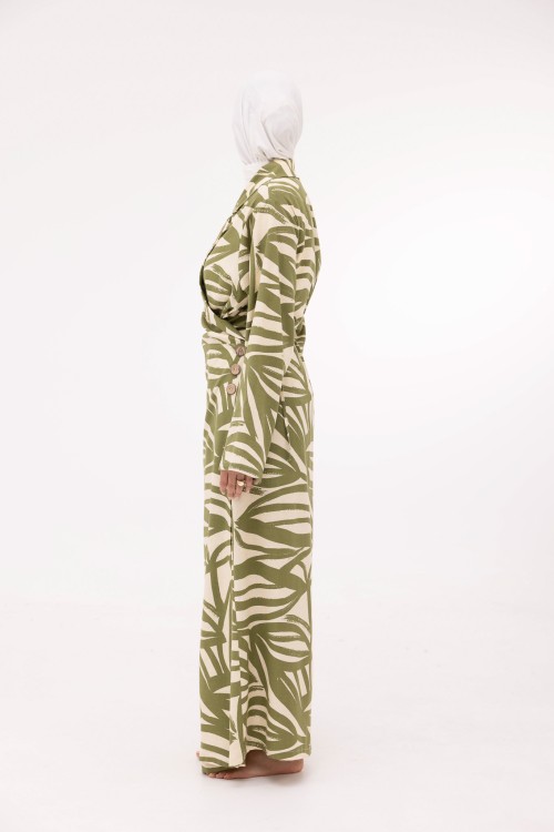 Robe Laurie en lin imprimé olive