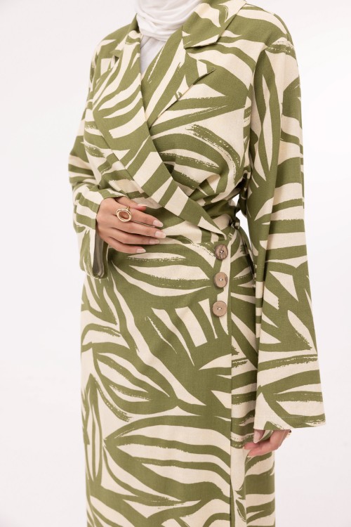 Robe Laurie en lin imprimé olive