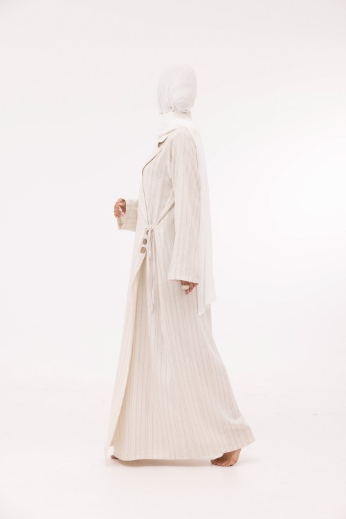 Robe Laurie en lin rayée beige