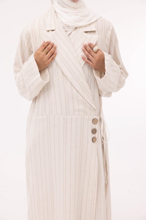 Robe Laurie en lin rayée beige