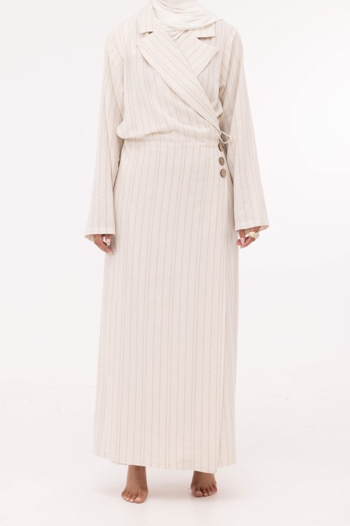 Robe Laurie en lin rayée beige