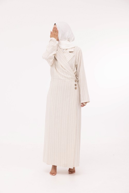 Robe Laurie en lin rayée beige