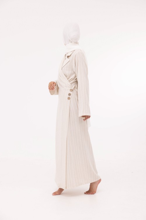 Robe Laurie en lin rayée beige