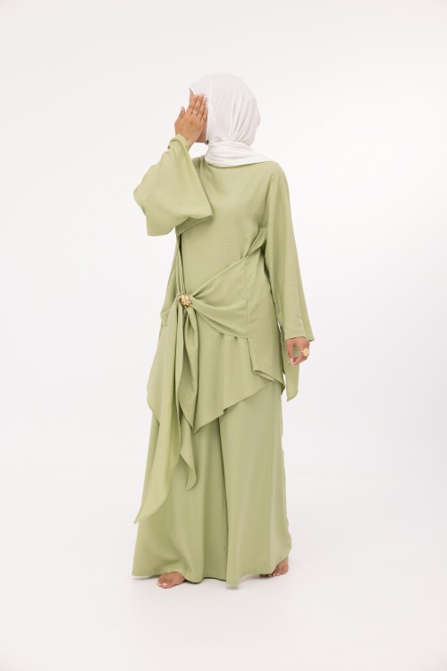 Ensemble Cataleya en lin vert