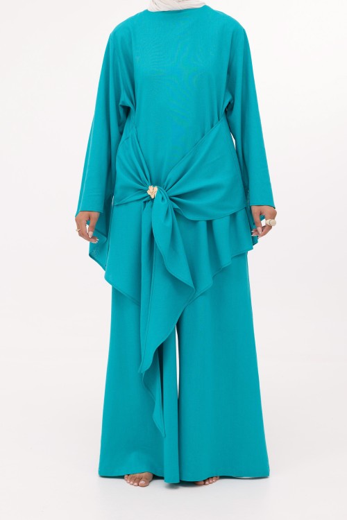 Ensemble Cataleya en lin turquoise