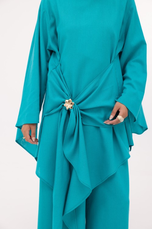 Ensemble Cataleya en lin turquoise