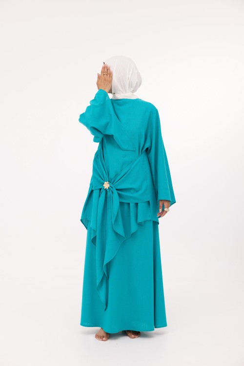Ensemble Cataleya en lin turquoise