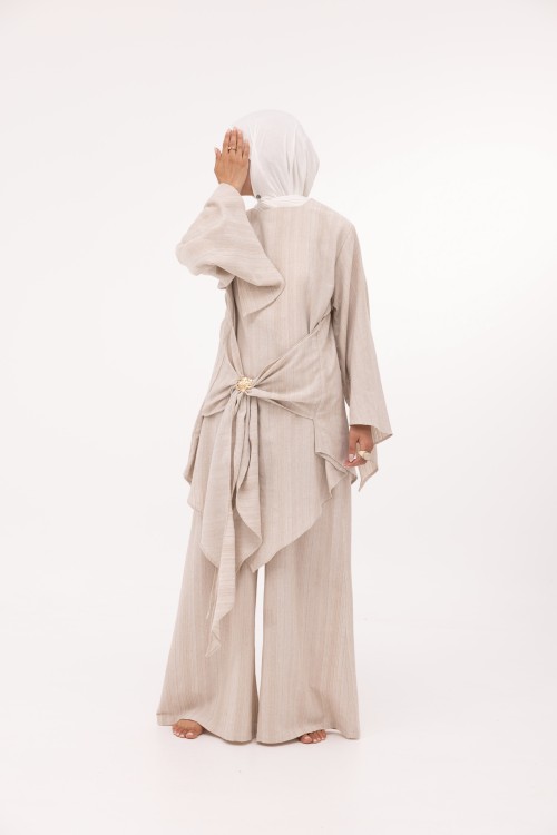 Ensemble Cataleya en lin beige rayé