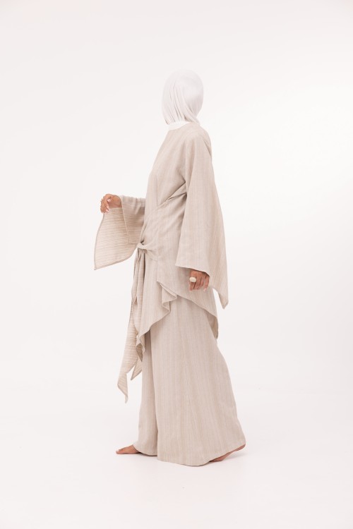 Ensemble Cataleya en lin beige rayé