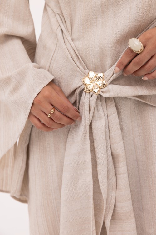 Ensemble Cataleya en lin beige rayé