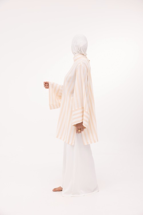 Ensemble Eleana en lin rayé saumon