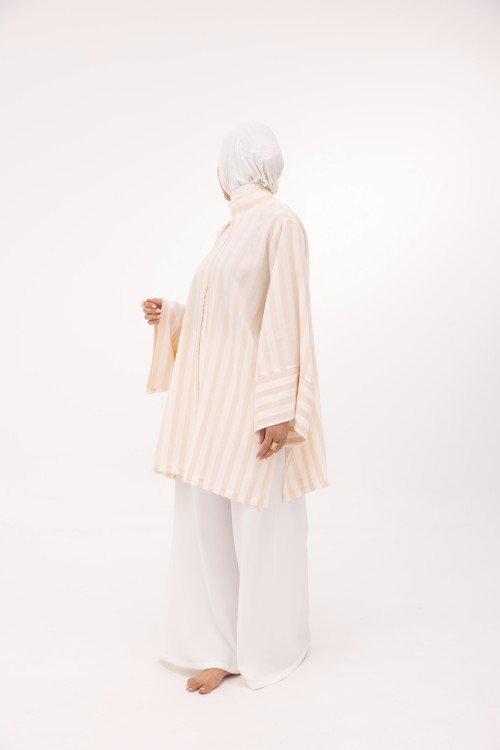 Ensemble Eleana en lin rayé saumon
