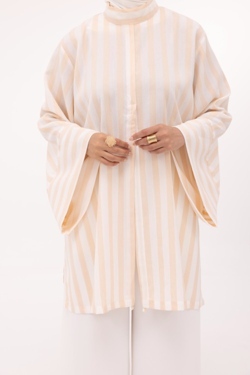 Ensemble Eleana en lin rayé saumon