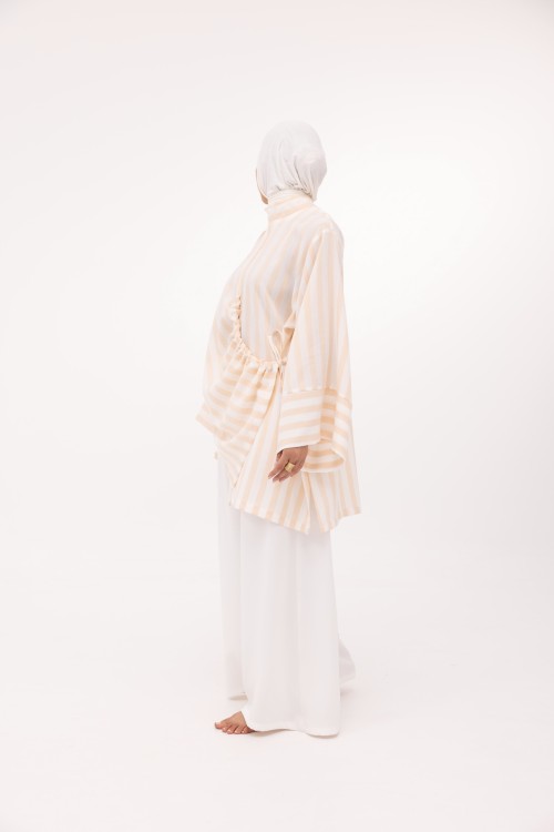 Ensemble Eleana en lin rayé saumon