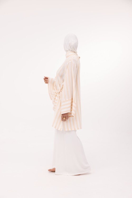 Ensemble Eleana en lin rayé saumon