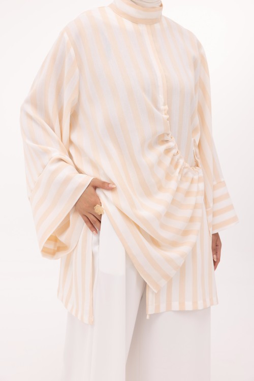 Ensemble Eleana en lin rayé saumon