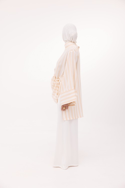 Ensemble Eleana en lin rayé saumon