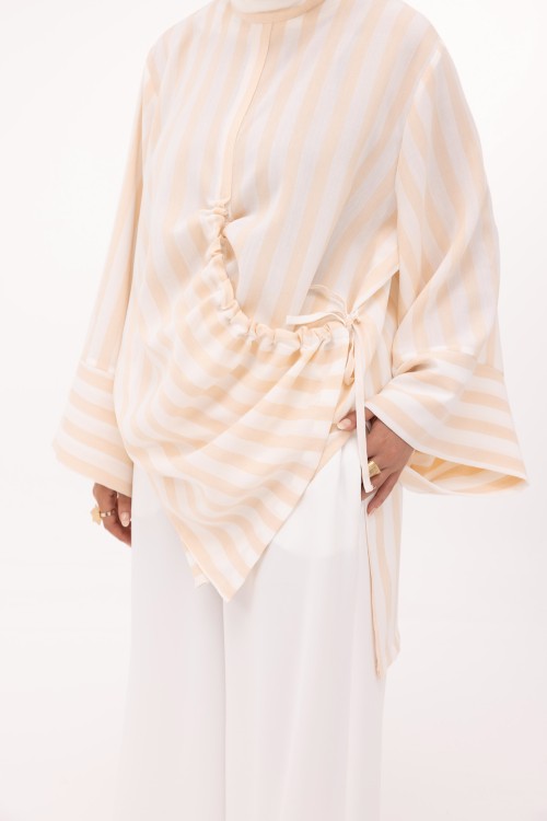 Ensemble Eleana en lin rayé saumon