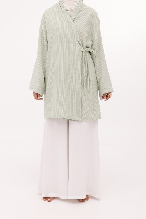 Ensemble Lary en lin rayé vert