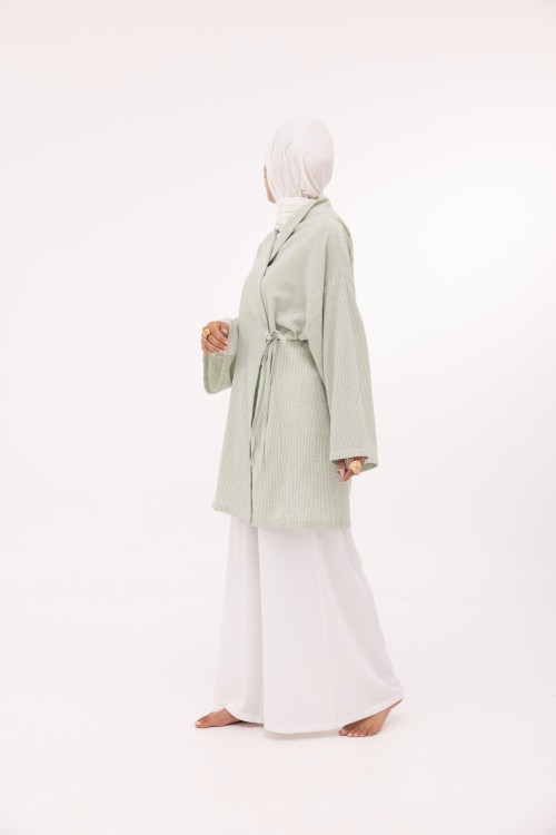 Ensemble Lary en lin rayé vert