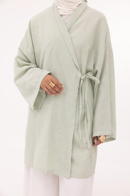 Ensemble Lary en lin rayé vert